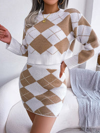 Unique Retro Look Two-Piece Set | Sara Ensemble-Khaki Checkered-S-State of Style
