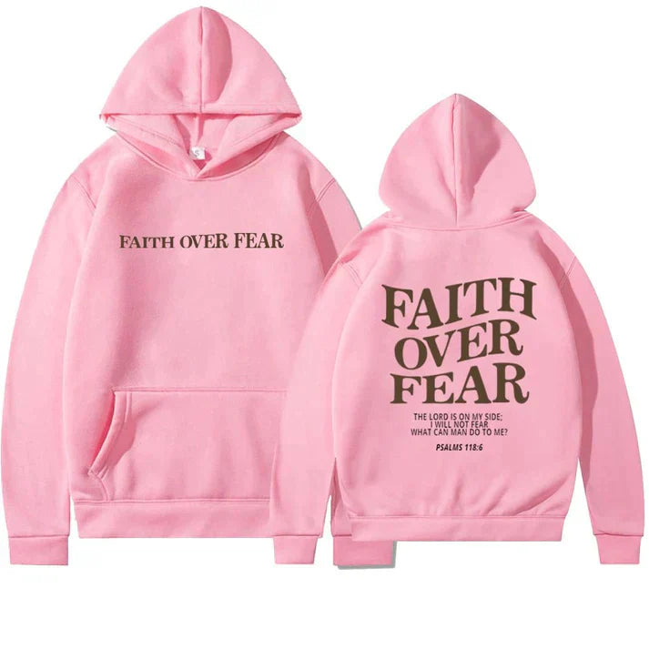 Unisex Hoodie "Faith Over Fear" Psalms 118:6 - Faithmore-Pink-XS-State of Style