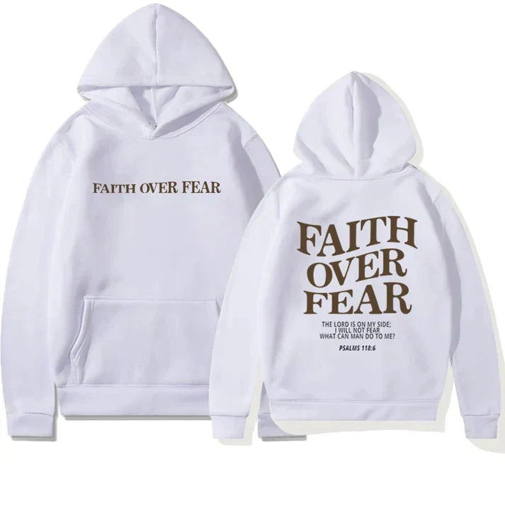 Unisex Hoodie "Faith Over Fear" Psalms 118:6 - Faithmore-White-XS-State of Style