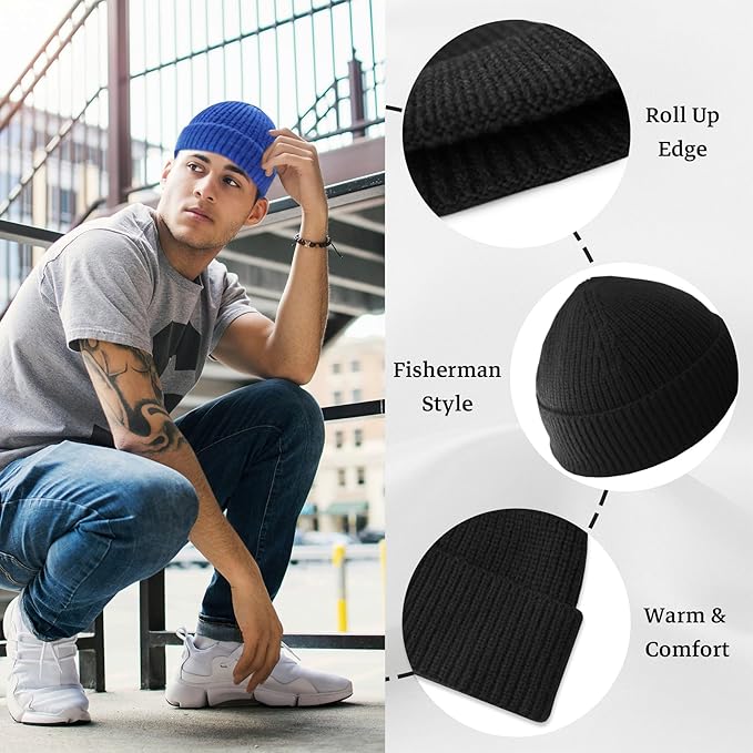 Unisex Knitted Hat with Low Turn-Up – Robin-Black-State of Style