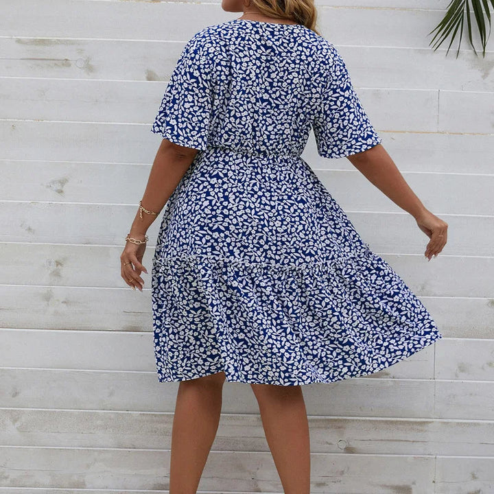 V-Neck Floral Print Plus Size Summer Dress-Black-2XL-State of Style