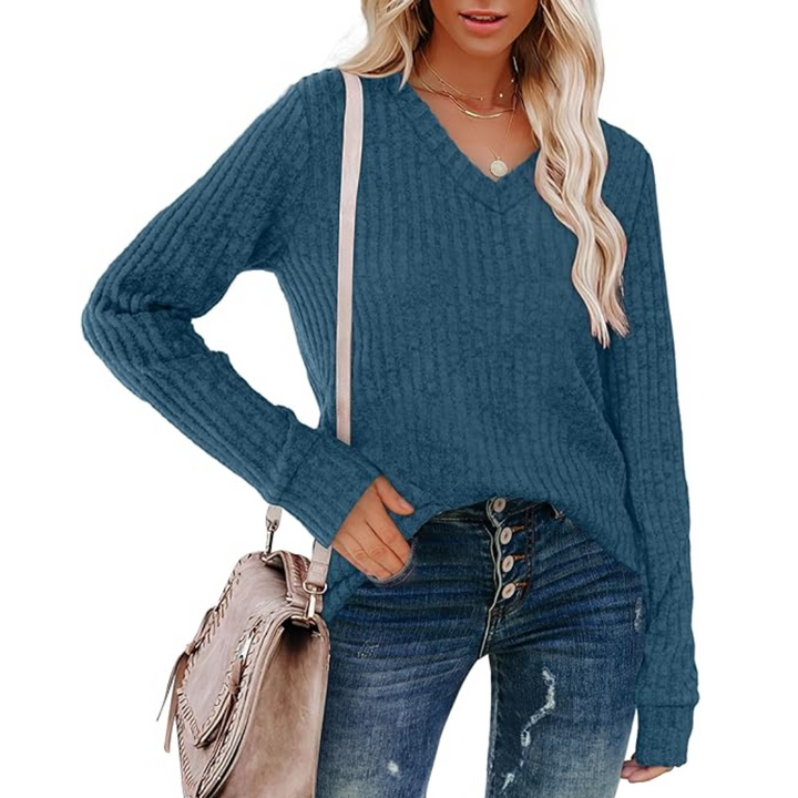 V-Neck Lightweight Tunic Sweater - Amanda-Bordeaux red-S-State of Style