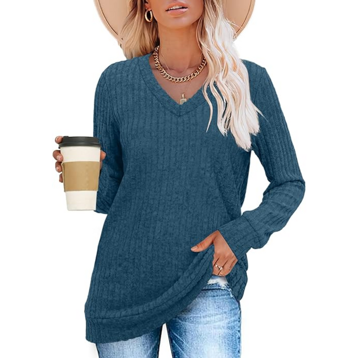 V-Neck Lightweight Tunic Sweater - Amanda-Bordeaux red-S-State of Style