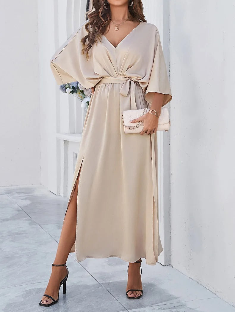 V-Neck Spring Dress - Isabella-Champagne-S-State of Style