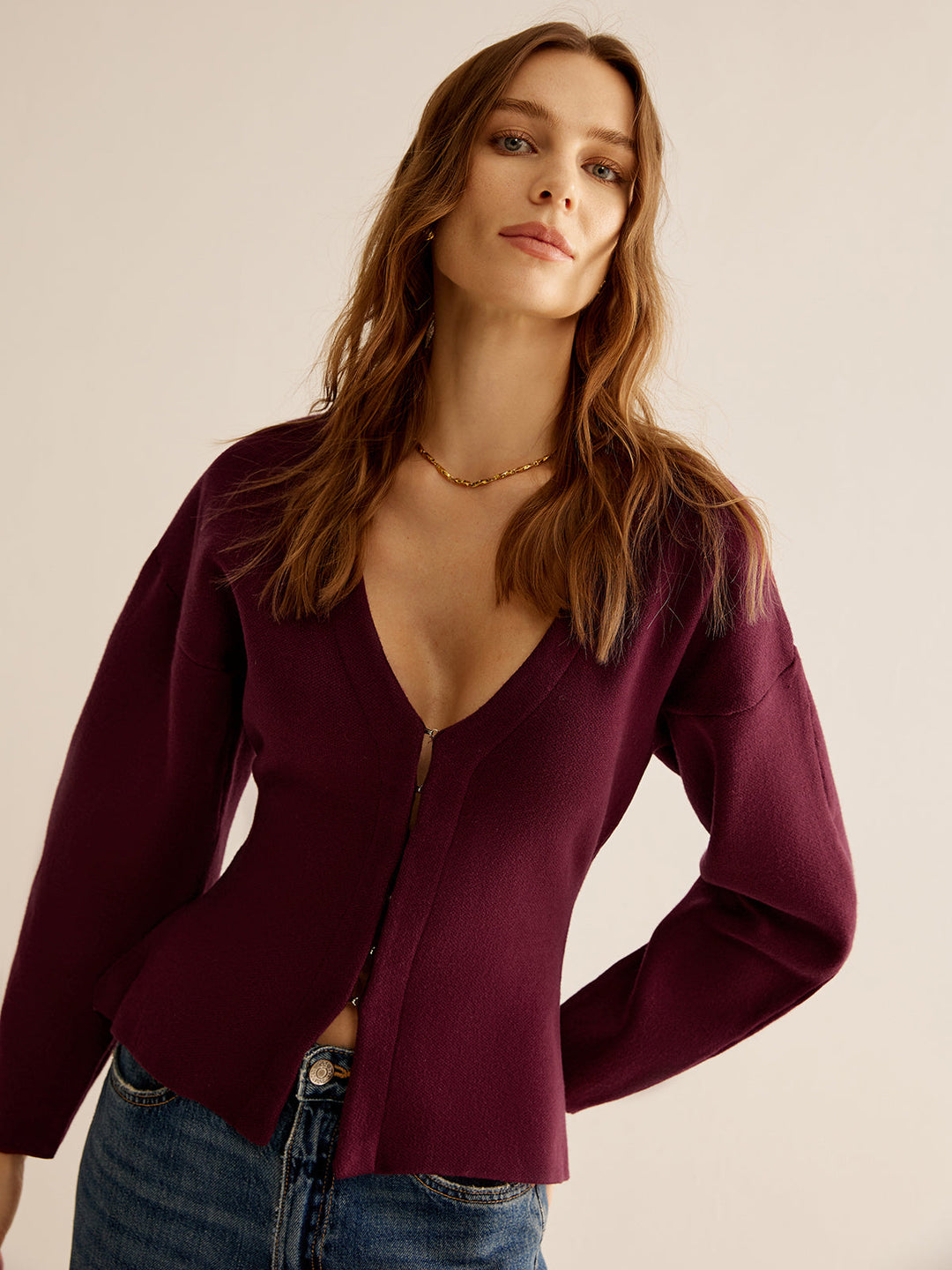 V-Neck Sweater for Women - Celeste-Bordeaux-XS-State of Style