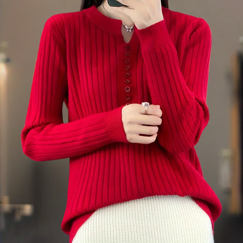 V-neck Sweater with Button Details for Women - Marit-Green-XS-State of Style
