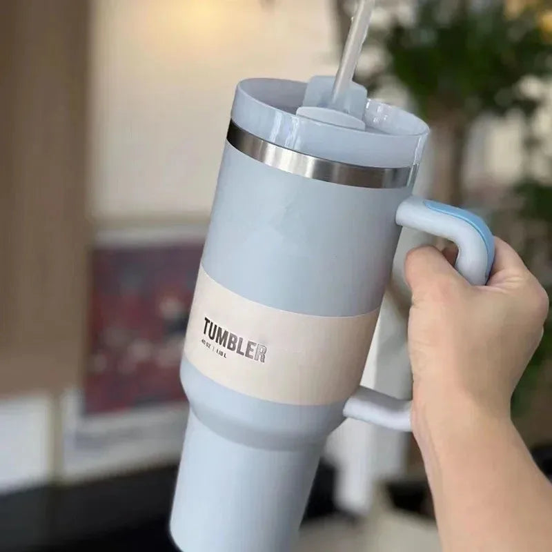 Vacuum Insulated Cup with Lid and Straw - ThermoTumbler-Baby Pink-State of Style