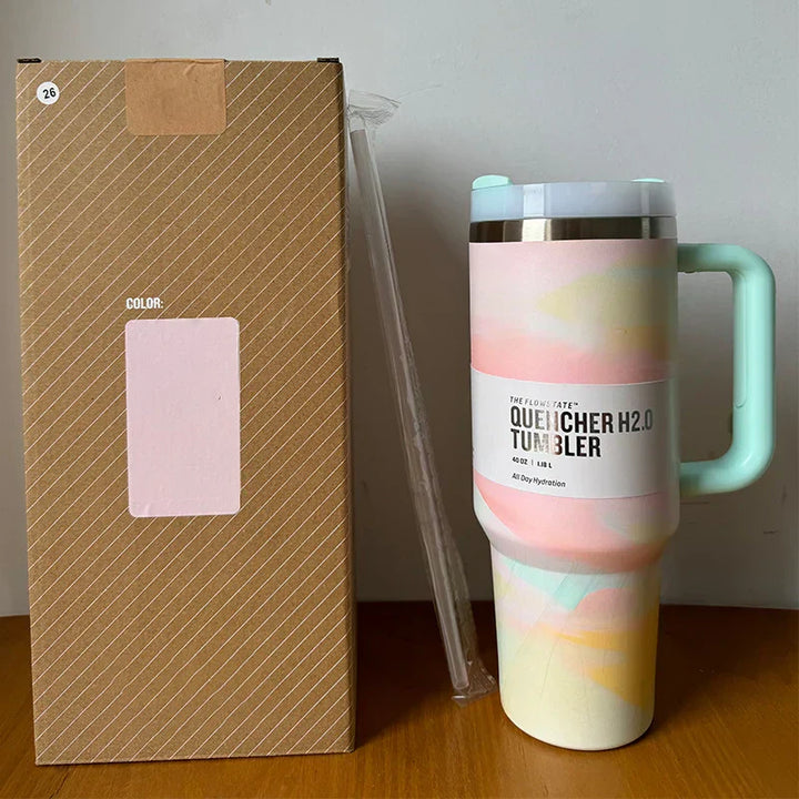 Vacuum Insulated Cup with Lid and Straw - ThermoTumbler-Colourful Swirl-State of Style