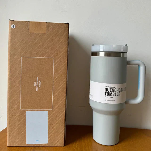 Vacuum Insulated Cup with Lid and Straw - ThermoTumbler-Grey Blue-State of Style