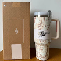 Vacuum Insulated Cup with Lid and Straw - ThermoTumbler-Rose Quartz Swirl-State of Style