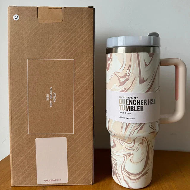 Vacuum Insulated Cup with Lid and Straw - ThermoTumbler-Rose Quartz Swirl-State of Style