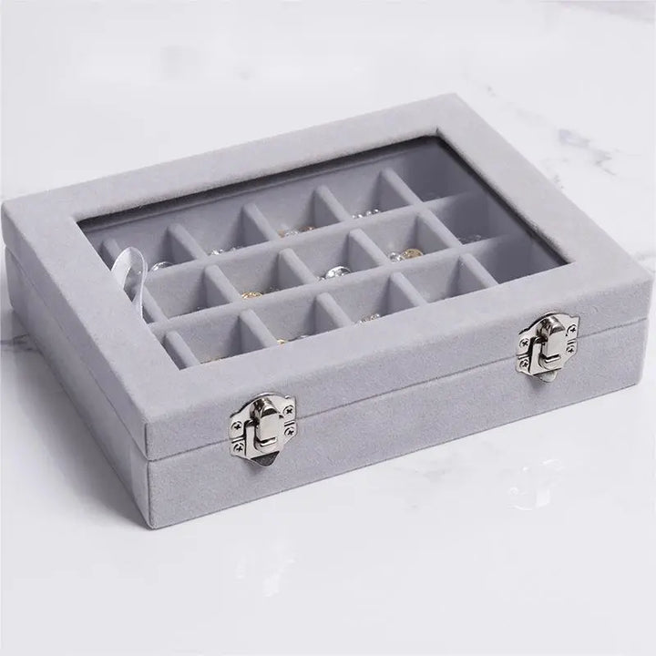 Velvet Transparent Lid Jewellery Box-BEIGE-State of Style