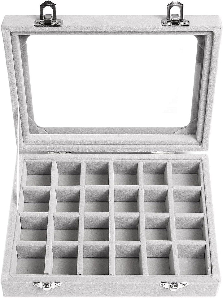 Velvet Transparent Lid Jewellery Box-BEIGE-State of Style