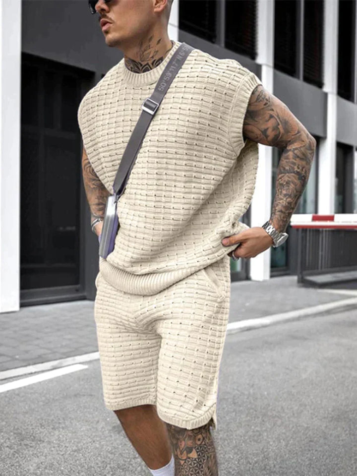 Vesper - Knit Set | Matching Sleeveless Shirt & Shorts Set-Beige-M-State of Style