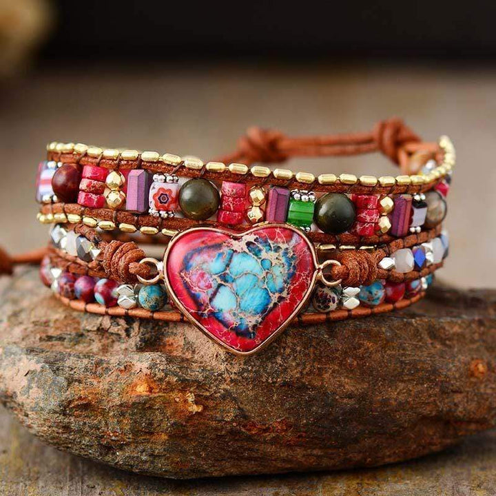 Vibrant Heart Jasper Wrap Bracelet - Elyra-State of Style