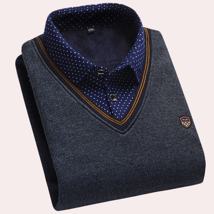 Victor Men's Sweater with Shirt Collar-Dark Grey-M-State of Style