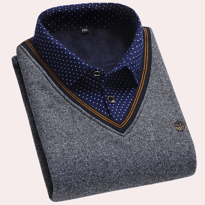 Victor Men's Sweater with Shirt Collar-Grey-M-State of Style