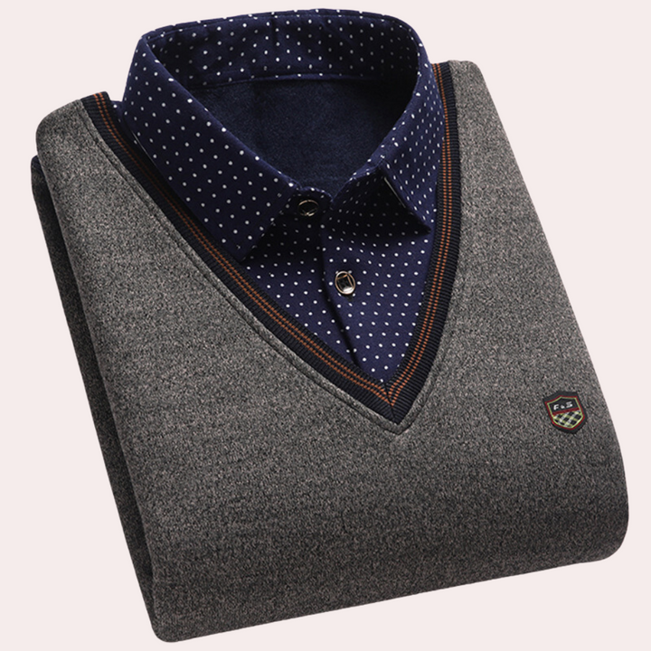 Victor Men's Sweater with Shirt Collar-Khaki-M-State of Style