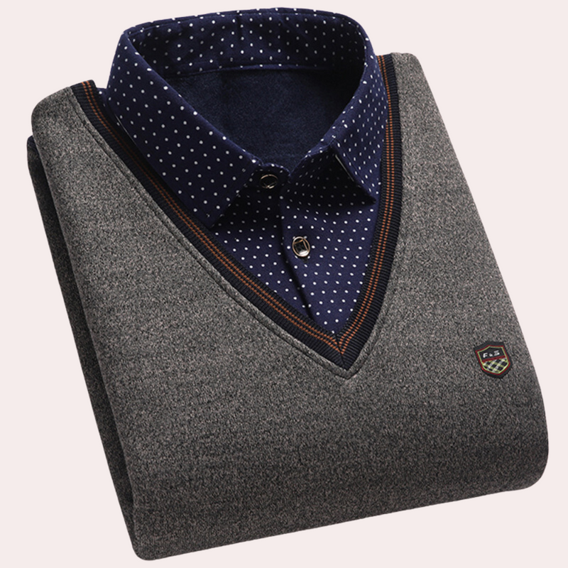Victor Men's Sweater with Shirt Collar-Khaki-M-State of Style