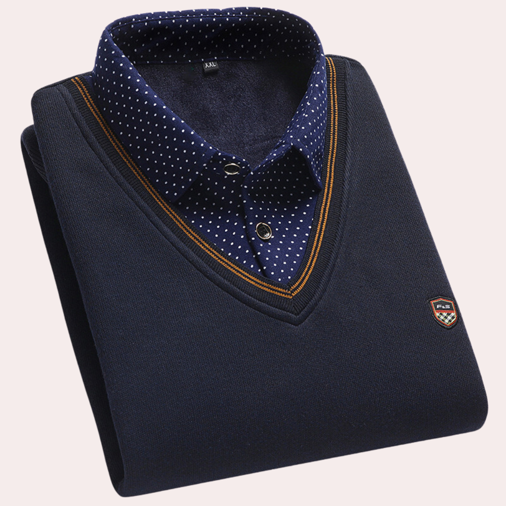 Victor Men's Sweater with Shirt Collar-Navy Blue-M-State of Style