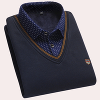 Victor Men's Sweater with Shirt Collar-Navy Blue-M-State of Style