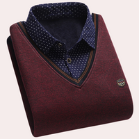 Victor Men's Sweater with Shirt Collar-Red-M-State of Style