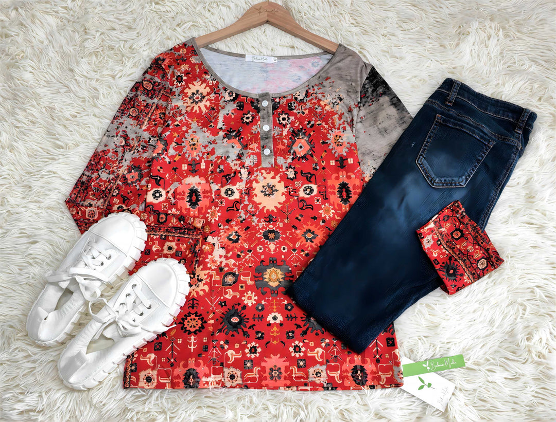Vintage Aztec Print Long Sleeve - Autumn Pattern-S-State of Style