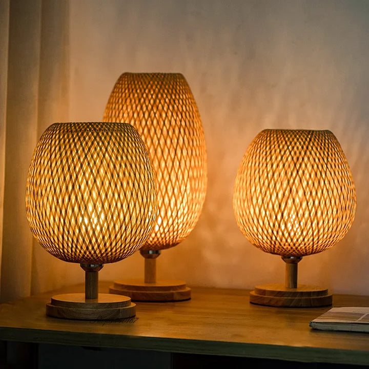 Vintage Bamboo Table Lamp - TimberGlow-Small Wooden Base H36 cm * B23 cm-State of Style