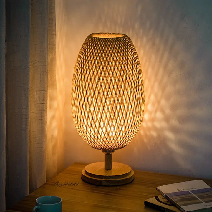 Vintage Bamboo Table Lamp - TimberGlow-Small Wooden Foot H36 cm * W23 cm-State of Style