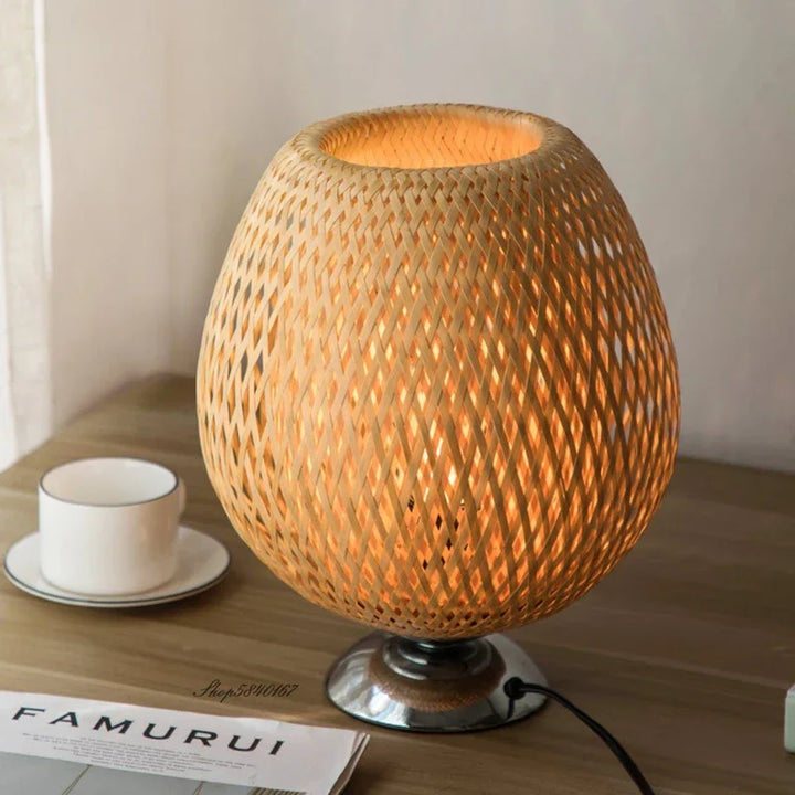 Vintage Bamboo Table Lamp - TimberGlow-Small Wooden Foot H36 cm * W23 cm-State of Style