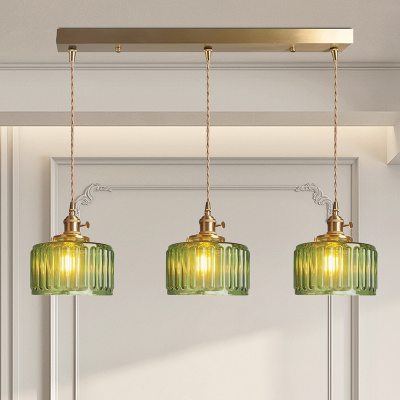Vintage Crystal Pendant Light - Celeste-Green-3 Head-Long-State of Style