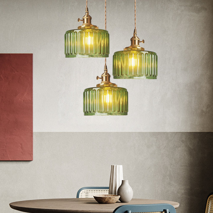 Vintage Crystal Pendant Light - Celeste-Green-3 Head-Round-State of Style