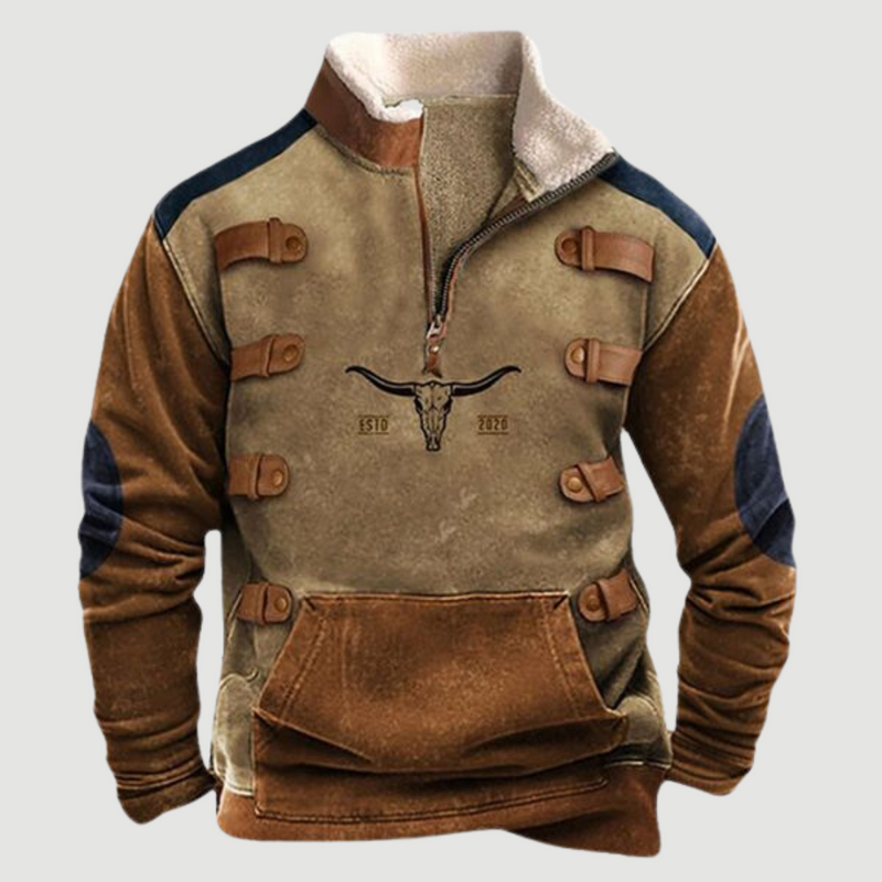 Vintage Fleece Winter Jumper with Zip for Men - Felix-Bull with accents-S-State of Style