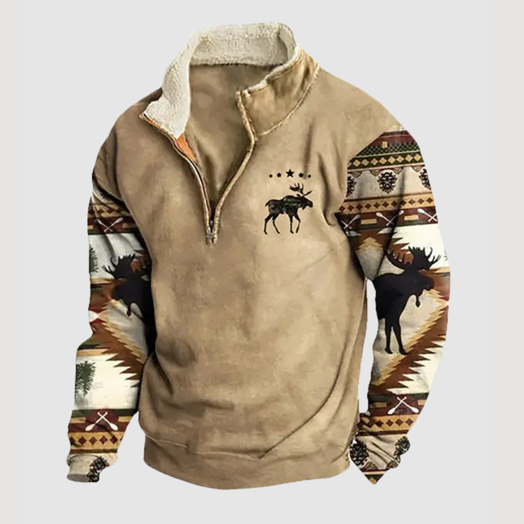 Vintage Fleece Winter Jumper with Zip for Men - Felix-Khaki-S-State of Style