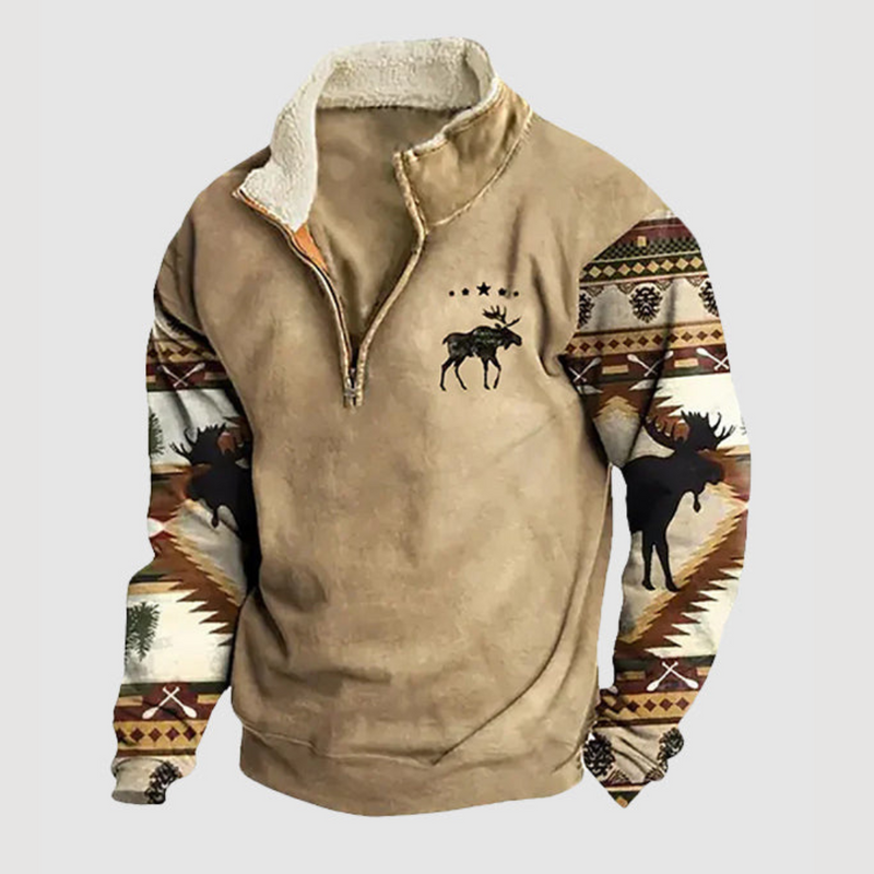 Vintage Fleece Winter Jumper with Zip for Men - Felix-Khaki-S-State of Style