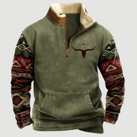 Vintage Fleece Winter Jumper with Zip for Men - Felix-Olive with bull silhouette-S-State of Style