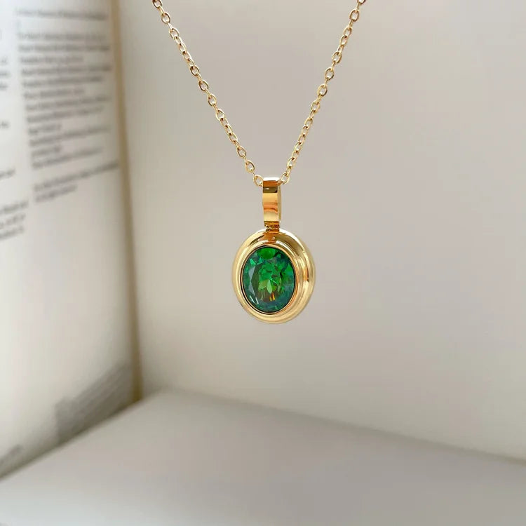 Vintage Gemstone Necklace - Celeste-Green Oval-State of Style
