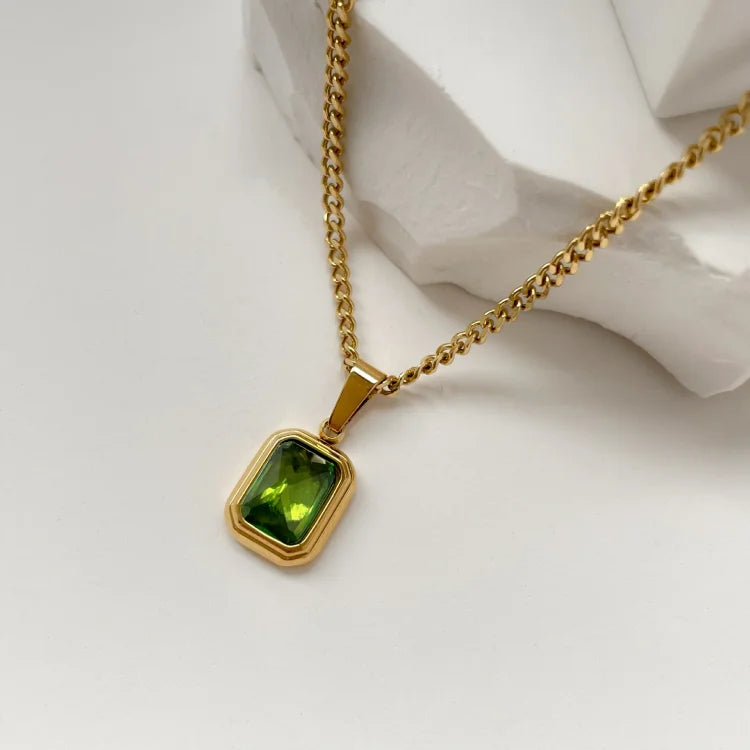 Vintage Gemstone Necklace - Celeste-Green Square-State of Style