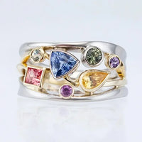 Vintage Intarsia Ring with Multicoloured Zirconia - Aurielle-6-State of Style