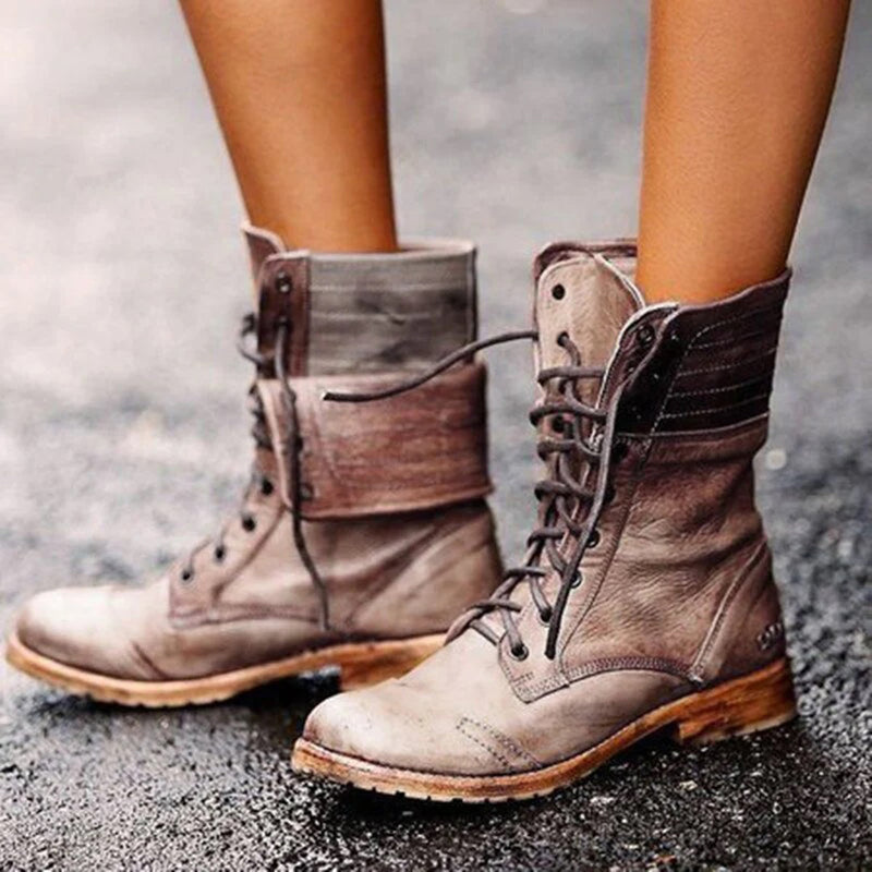 Vintage Lace-Up Shoes for Women - Elise-Khaki-3-State of Style