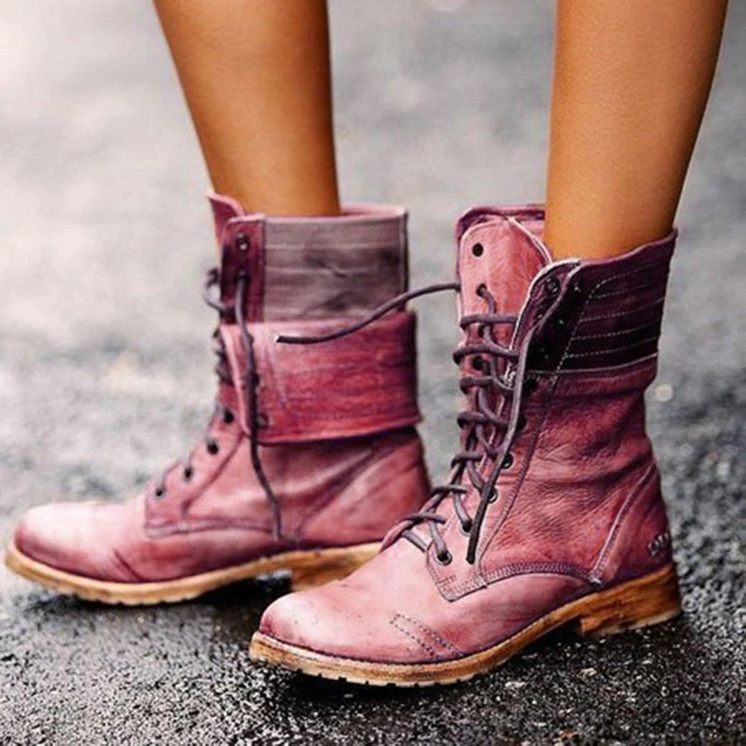 Vintage Lace-Up Shoes for Women - Elise-Red-3-State of Style