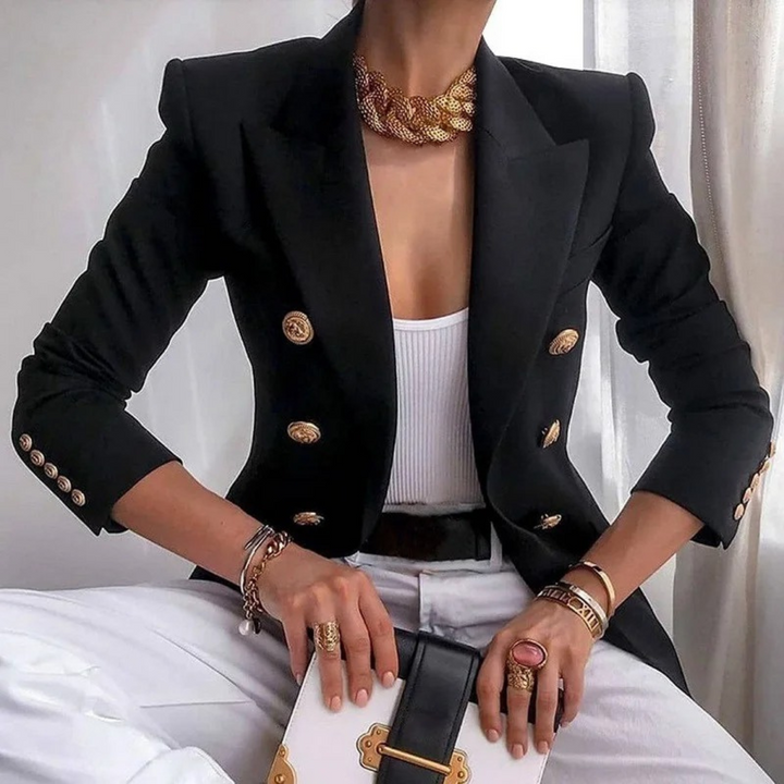 Vintage Ladies Blazer with Double Buttons - Isabelle-Black-S-State of Style