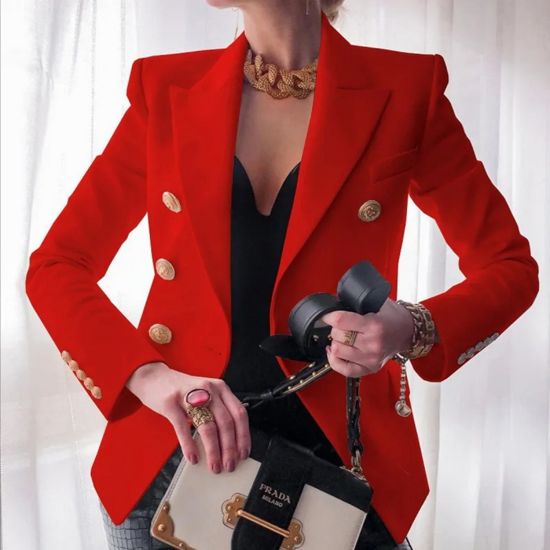 Vintage Ladies Blazer with Double Buttons - Isabelle-Red-S-State of Style