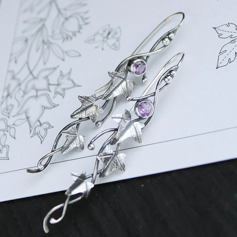 Vintage Leaf Elf Earrings - Sylvana-Purple-State of Style