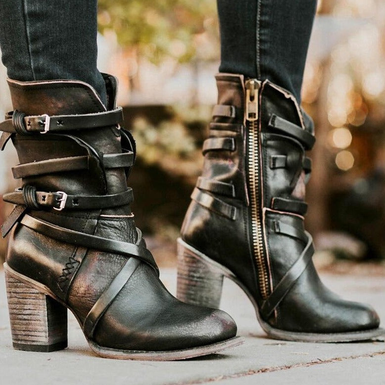 Vintage Leather Ladies' Ankle Boots with Heel - Lara-Black-3.0-State of Style