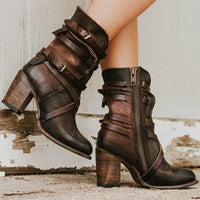 Vintage Leather Ladies' Ankle Boots with Heel - Lara-Coffee-3.0-State of Style