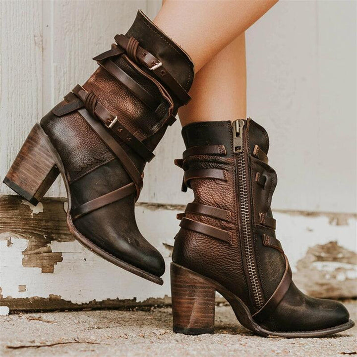 Vintage Leather Ladies' Ankle Boots with Heel - Lara-Coffee-3.0-State of Style