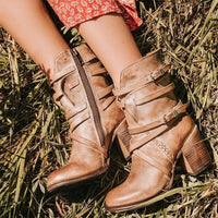 Vintage Leather Ladies' Ankle Boots with Heel - Lara-Khaki-3.0-State of Style