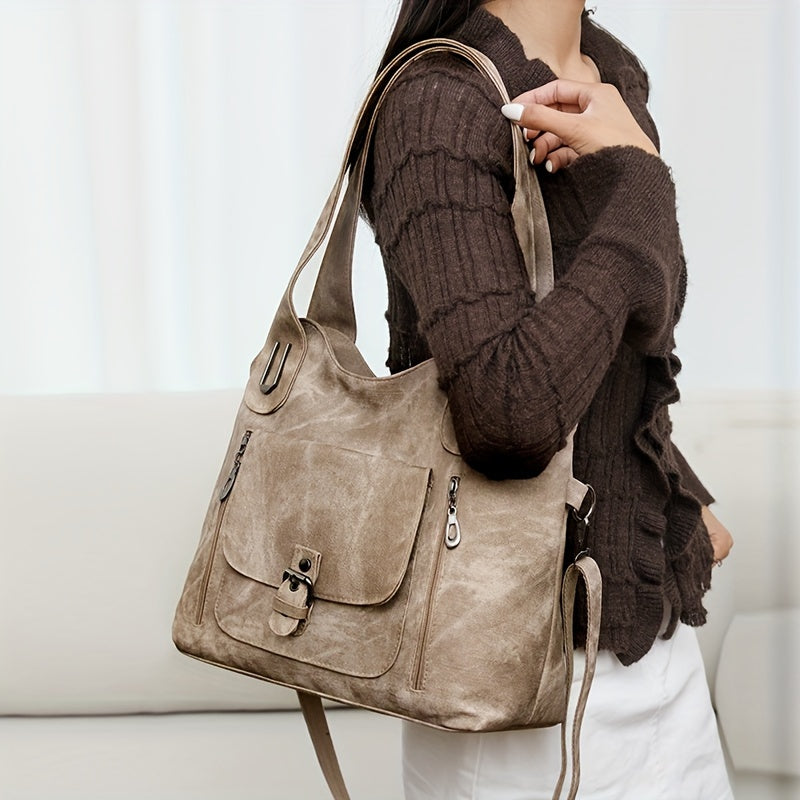 Vintage-Style Vegan Leather Shoulder Bag - Marivelle-Brown-State of Style