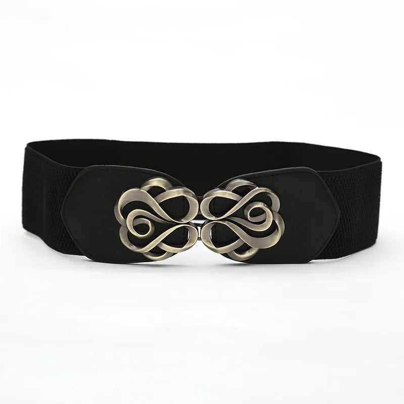 Vivian Traditional Belt – Vintage Wide Belt with Retro Rose Buckle-Black-State of Style
